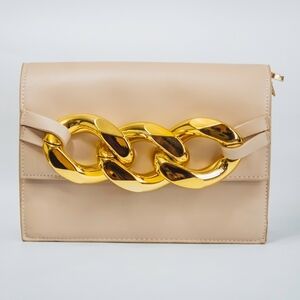 Crossbody Cream and Gold Chain Clutch BAG